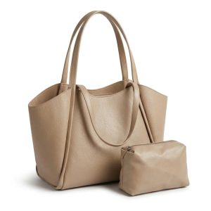 Bej Yumuşak Deri Omuz Çantası 31×24 cm Ekstra Makyaj Çantalı Günlük Kadın Çanta
