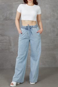 Kadın Beli Lastikli Rahat Kesim Kot Pantolon