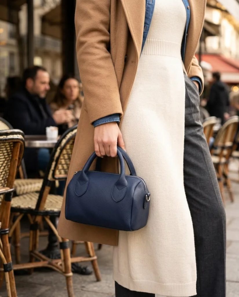 Koyu lacivert Mat Dokulu Mini El ve Omuz Çantası Kadın Fermuarlı Günlük Şık Çanta 19×11 cm